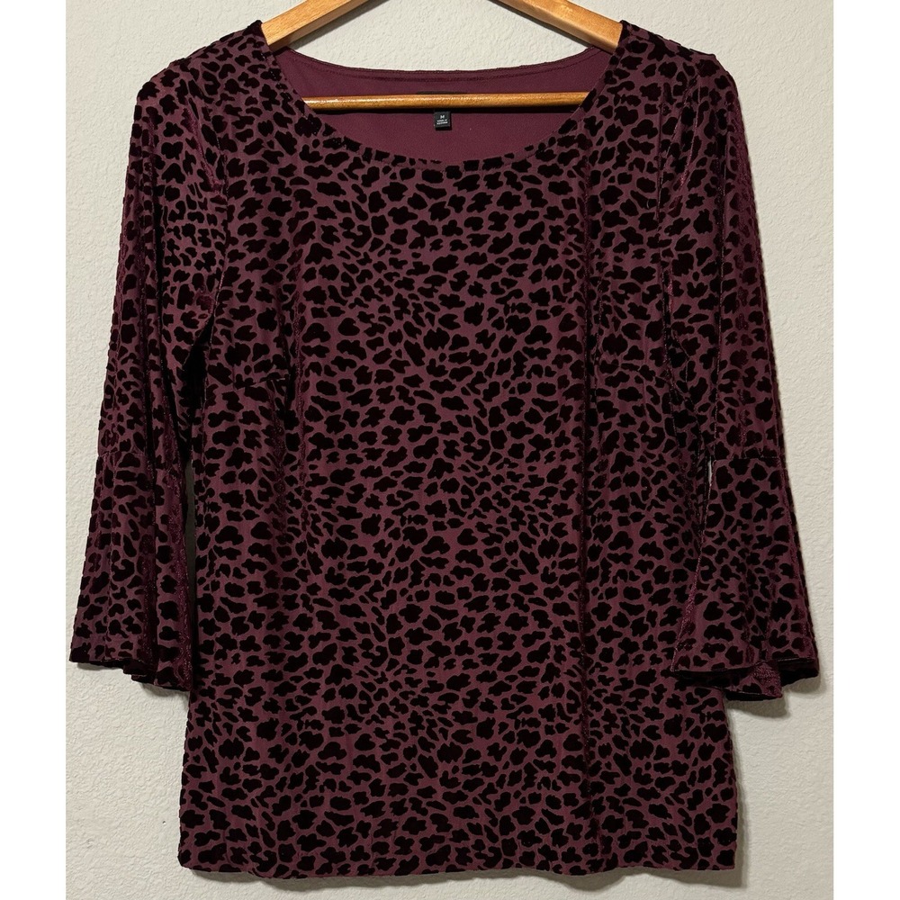Talbots Women's Shirt‎ Top M Crushed Velvet Burgundy Red Bell Sleeve Festival